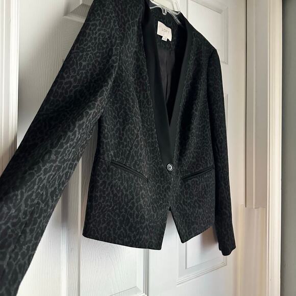 Ann Taylor Loft Women's Blazer Sz 10 Black & Grey Cheetah Print Long Sleeves - Picture 5 of 6